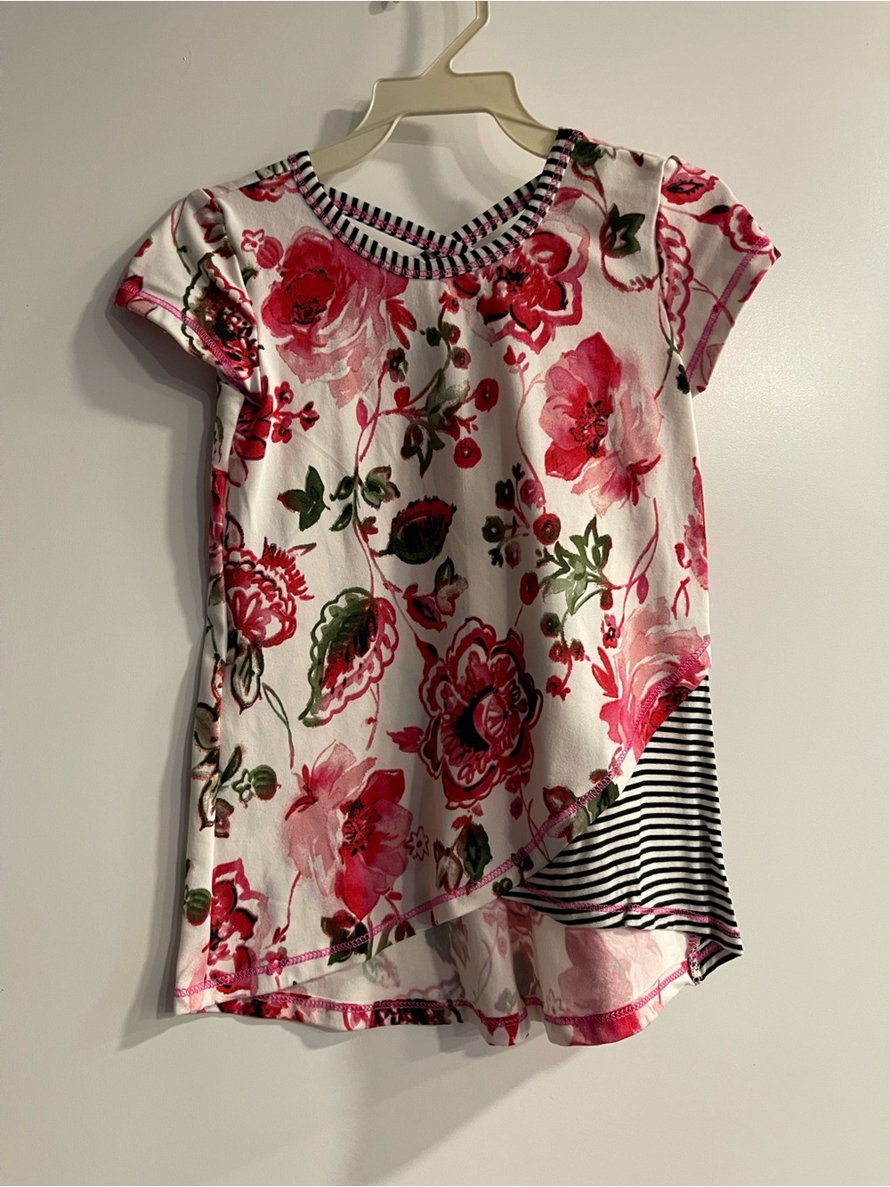 Pink Vanilla Girls Floral Layered Tee - Pink & White